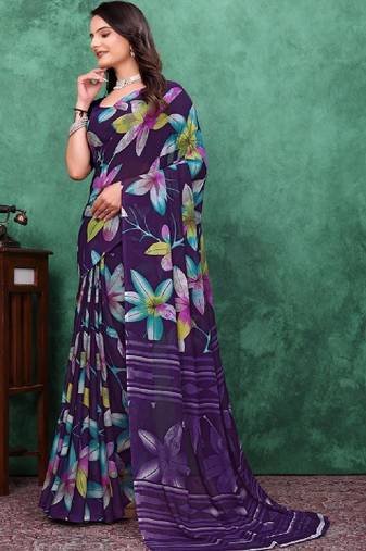 Floral poly georgette bandhani saree