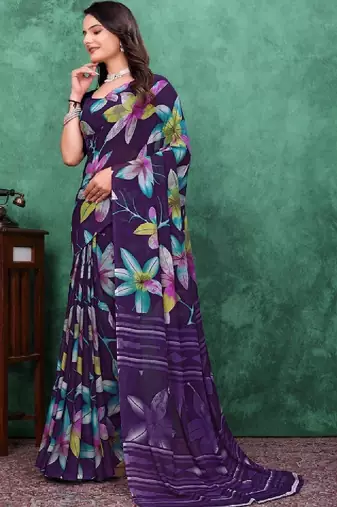 Floral poly georgette bandhani saree