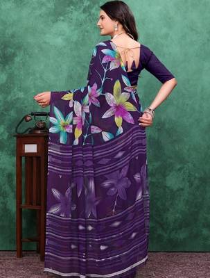 Floral poly georgette bandhani saree 2