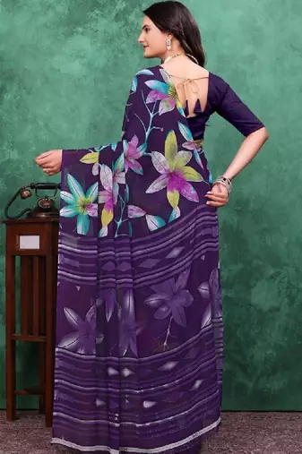 Floral poly georgette bandhani saree