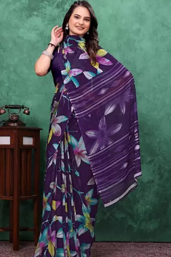 Floral poly georgette bandhani saree