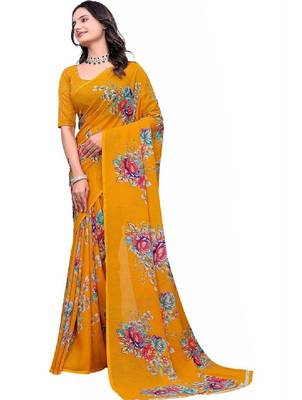 Floral poly georgette bandhani saree 1
