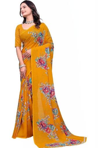 Floral poly georgette bandhani saree