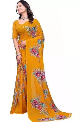Floral poly georgette bandhani saree