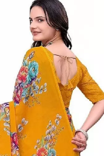 Floral poly georgette bandhani saree