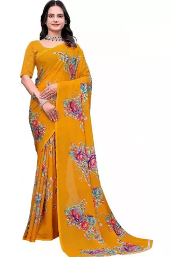 Floral poly georgette bandhani saree