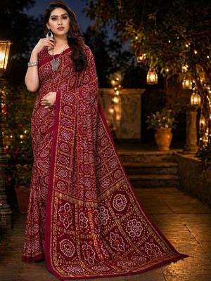 Bandhani poly georgette leheriya saree 1