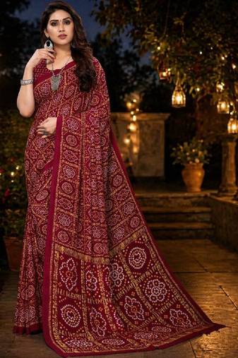 Bandhani poly georgette leheriya saree