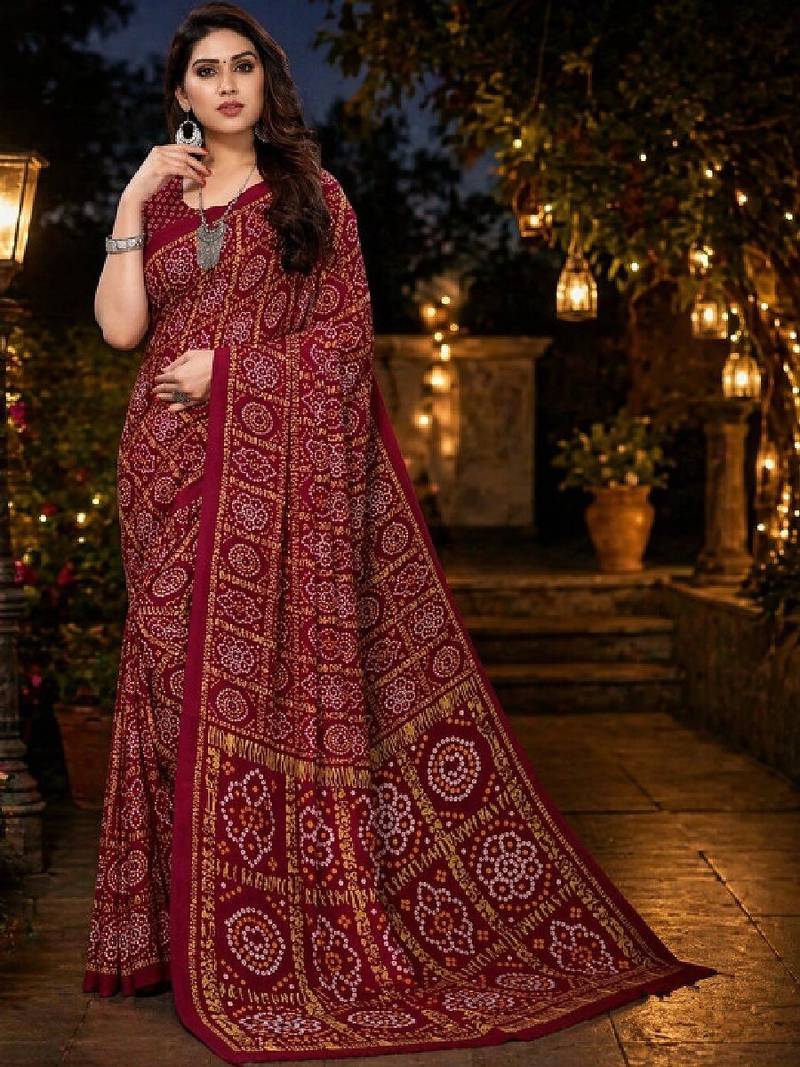 Bandhani poly georgette leheriya saree