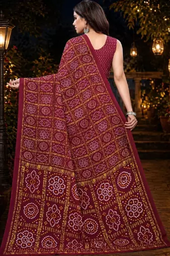 Bandhani poly georgette leheriya saree