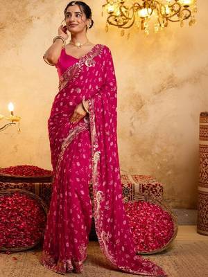 Bandhani embroidered pure georgette fusion bandhani saree 1