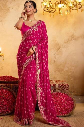 Bandhani embroidered pure georgette fusion bandhani saree