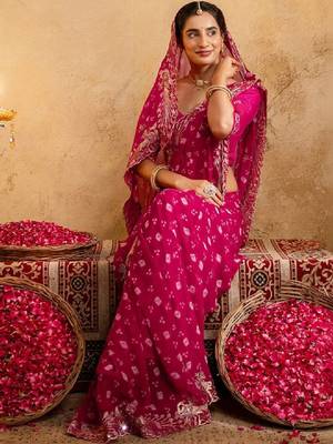 Bandhani embroidered pure georgette fusion bandhani saree 2