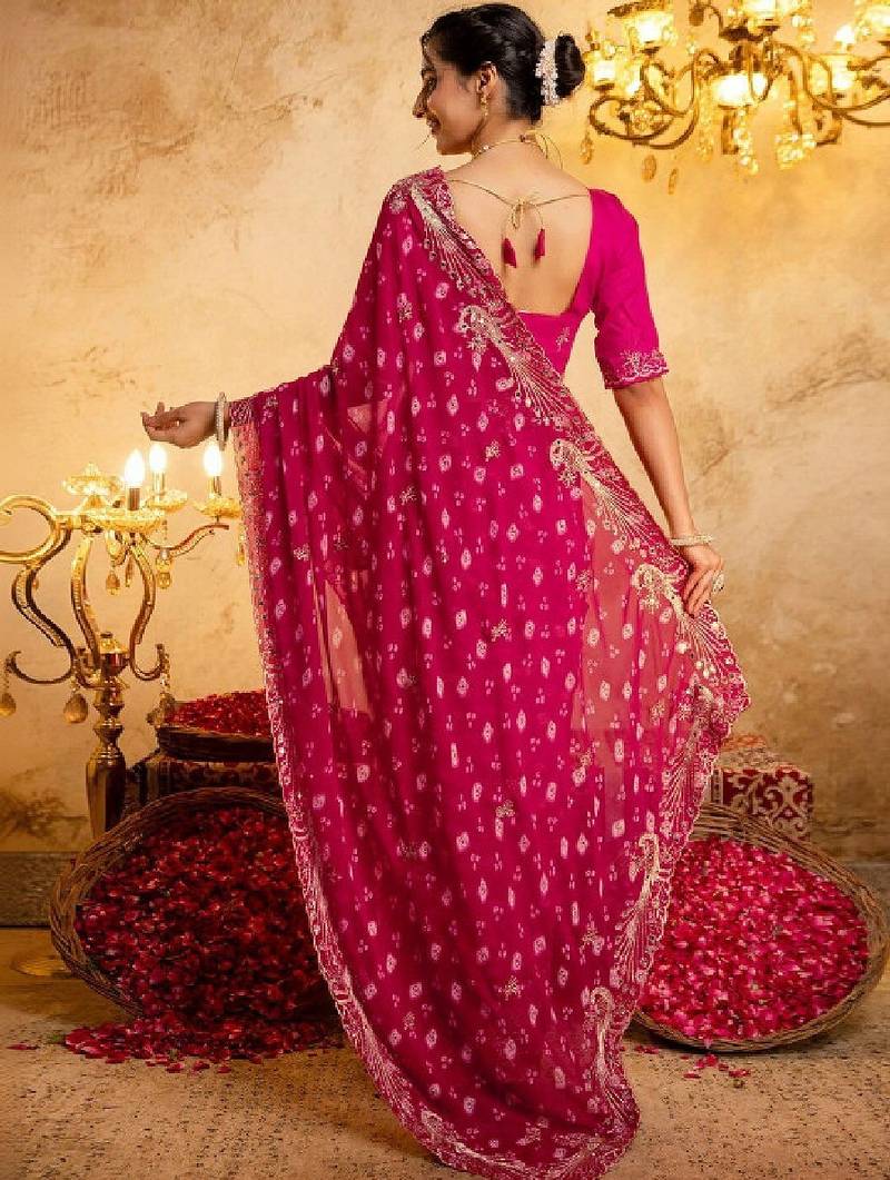 Bandhani embroidered pure georgette fusion bandhani saree