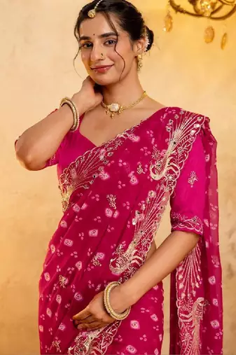 Bandhani embroidered pure georgette fusion bandhani saree