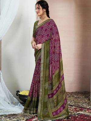 Bandhani pure chiffon fusion bandhani saree 1
