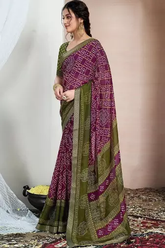 Bandhani pure chiffon fusion bandhani saree