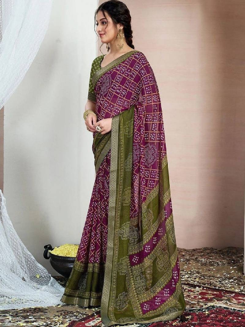 Bandhani pure chiffon fusion bandhani saree