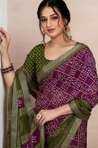 Bandhani pure chiffon fusion bandhani saree