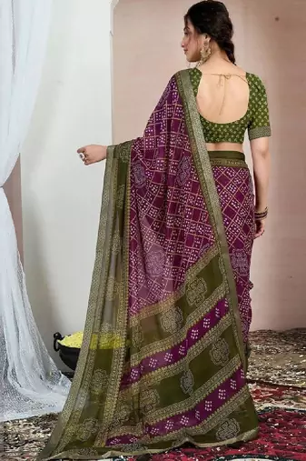Bandhani pure chiffon fusion bandhani saree