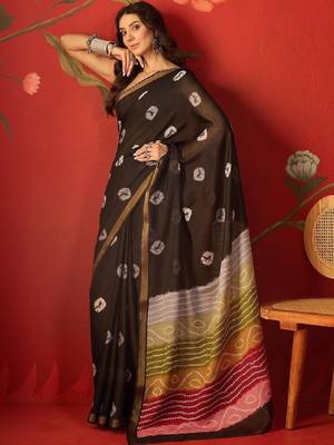 Bandhani zari silk cotton designer bandhani saree 1