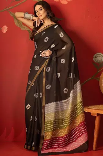 Bandhani zari silk cotton designer bandhani saree