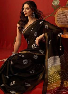 Bandhani zari silk cotton designer bandhani saree 2