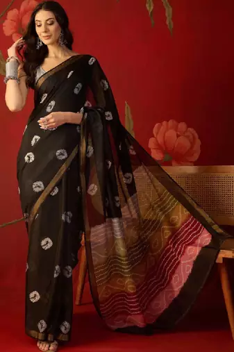 Bandhani zari silk cotton designer bandhani saree
