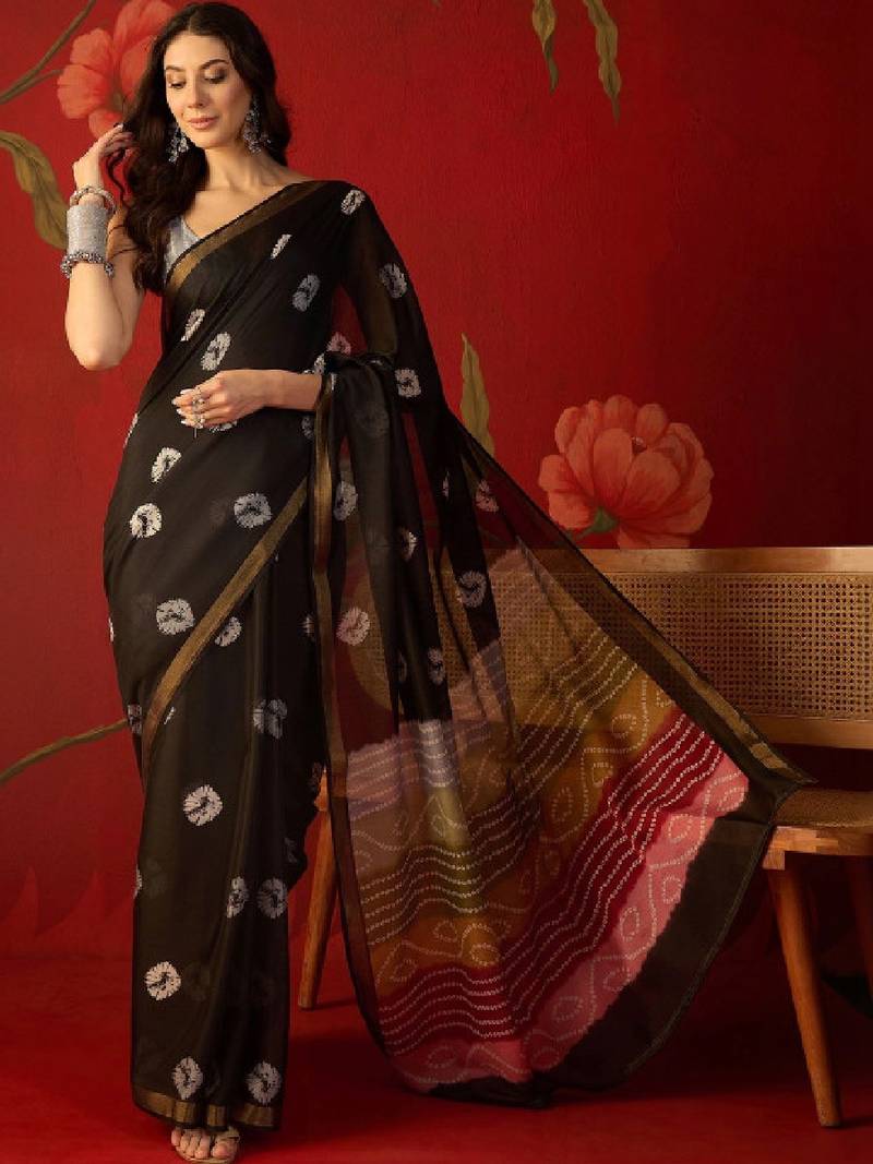 Bandhani zari silk cotton designer bandhani saree