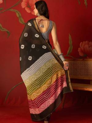 Bandhani zari silk cotton designer bandhani saree 4