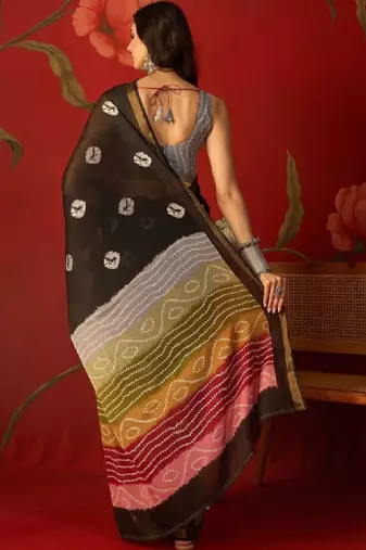 Bandhani zari silk cotton designer bandhani saree
