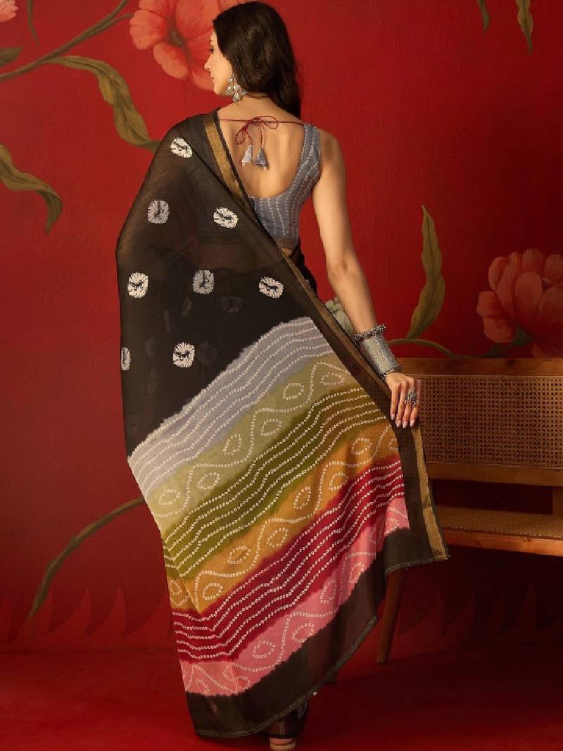 Bandhani zari silk cotton designer bandhani saree