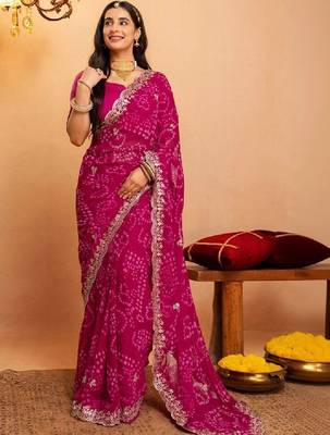 Bandhani embroidered pure georgette fusion bandhani saree 1