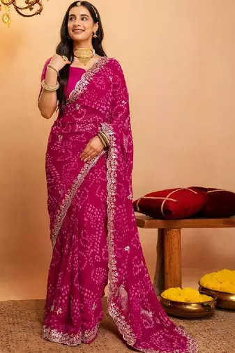 Bandhani embroidered pure georgette fusion bandhani saree