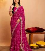 Bandhani embroidered pure georgette fusion bandhani saree
