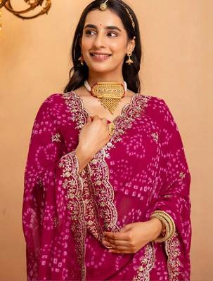 Bandhani embroidered pure georgette fusion bandhani saree 2