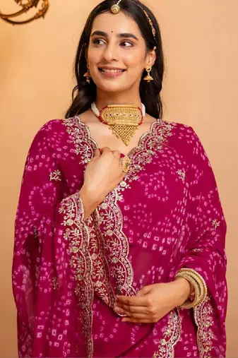 Bandhani embroidered pure georgette fusion bandhani saree