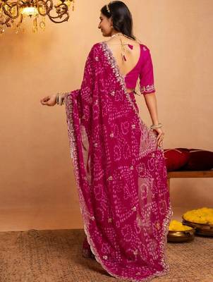 Bandhani embroidered pure georgette fusion bandhani saree 3