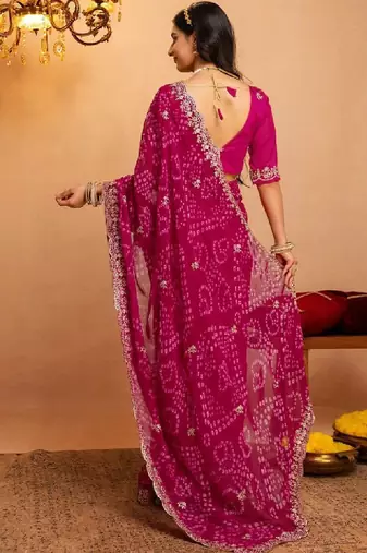 Bandhani embroidered pure georgette fusion bandhani saree