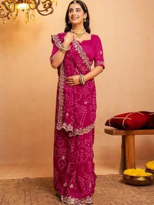 Bandhani embroidered pure georgette fusion bandhani saree 4
