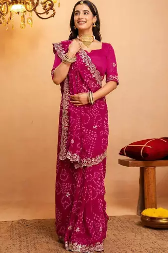Bandhani embroidered pure georgette fusion bandhani saree