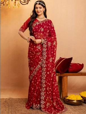 Bandhani embroidered pure georgette fusion bandhani saree 1