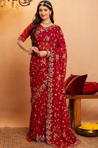Bandhani embroidered pure georgette fusion bandhani saree