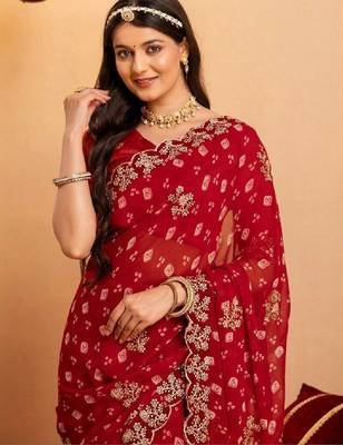 Bandhani embroidered pure georgette fusion bandhani saree 2