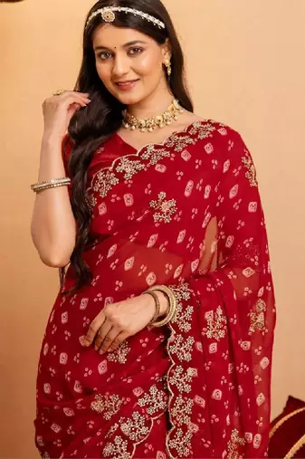 Bandhani embroidered pure georgette fusion bandhani saree