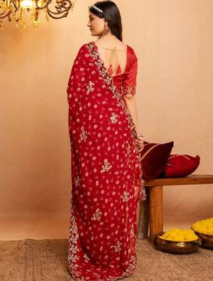 Bandhani embroidered pure georgette fusion bandhani saree 3