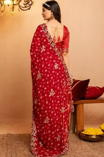 Bandhani embroidered pure georgette fusion bandhani saree