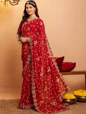 Bandhani embroidered pure georgette fusion bandhani saree 4