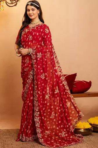 Bandhani embroidered pure georgette fusion bandhani saree