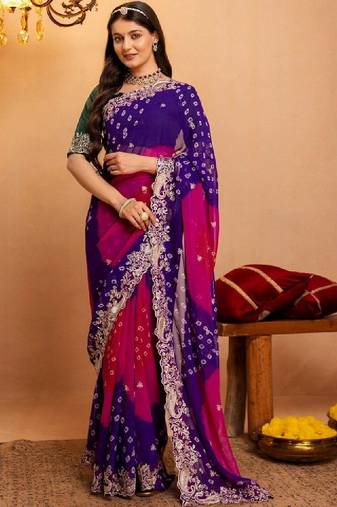 Bandhani embroidered pure georgette fusion bandhani saree